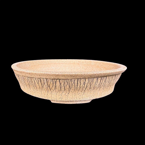 8" Andy Arnault Shallow Textured Stoneware Bonsai Pot – Cracked Earth Pattern No. 703